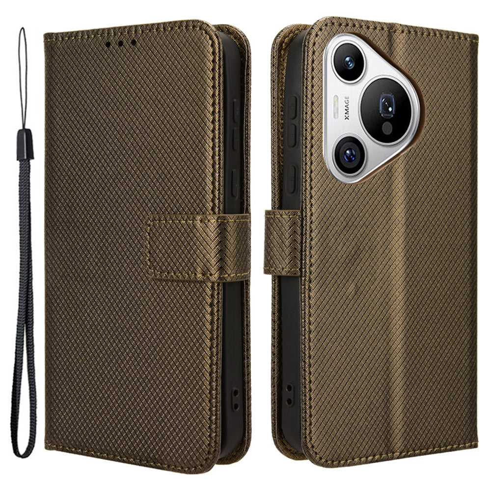 For Huawei Pura 70 Wholesale Phone Case Diamond Texture Leather Stand Wallet Cover - Brown