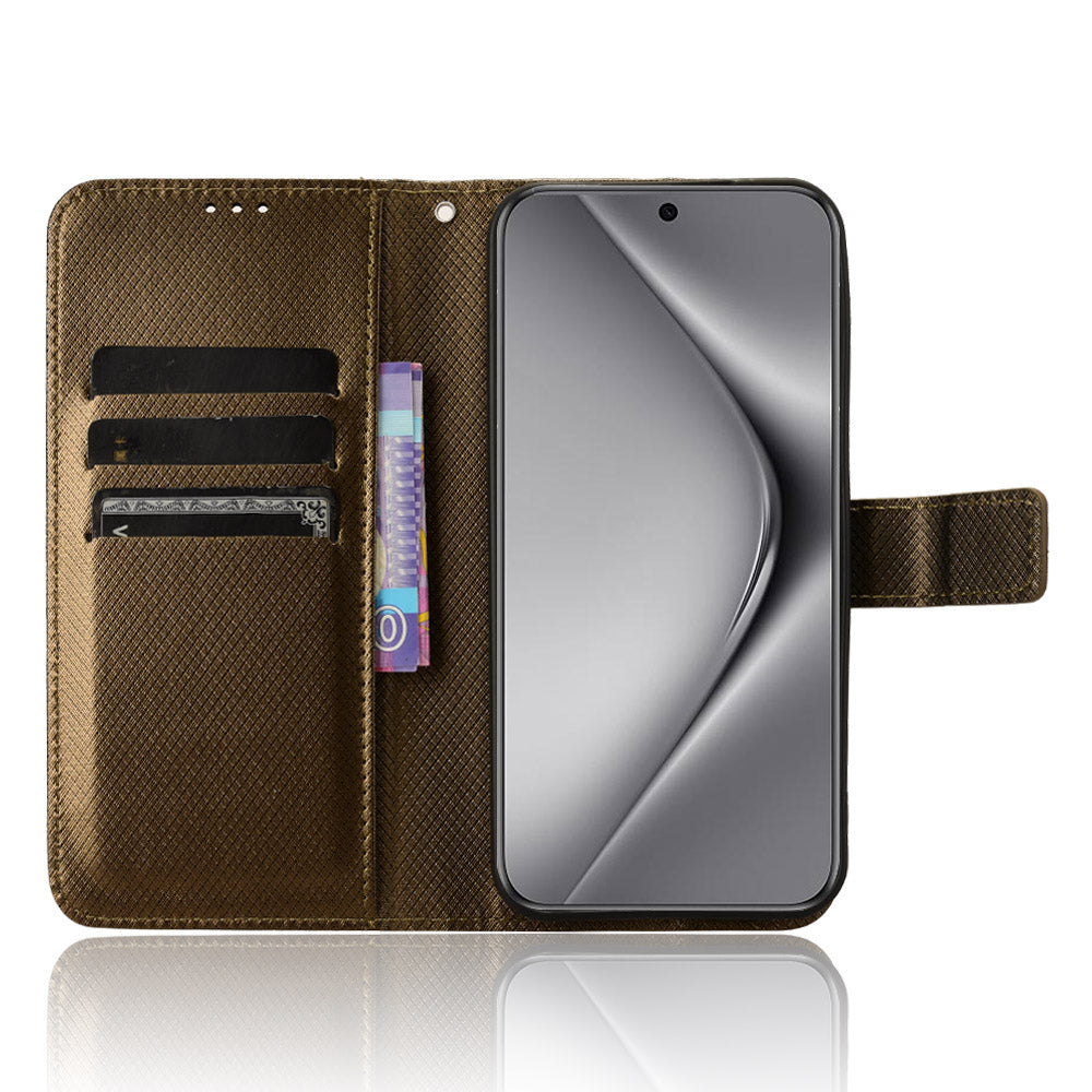 For Huawei Pura 70 Wholesale Phone Case Diamond Texture Leather Stand Wallet Cover - Brown