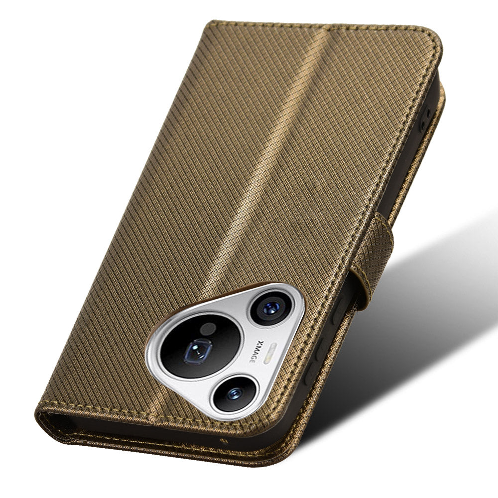 For Huawei Pura 70 Wholesale Phone Case Diamond Texture Leather Stand Wallet Cover - Brown