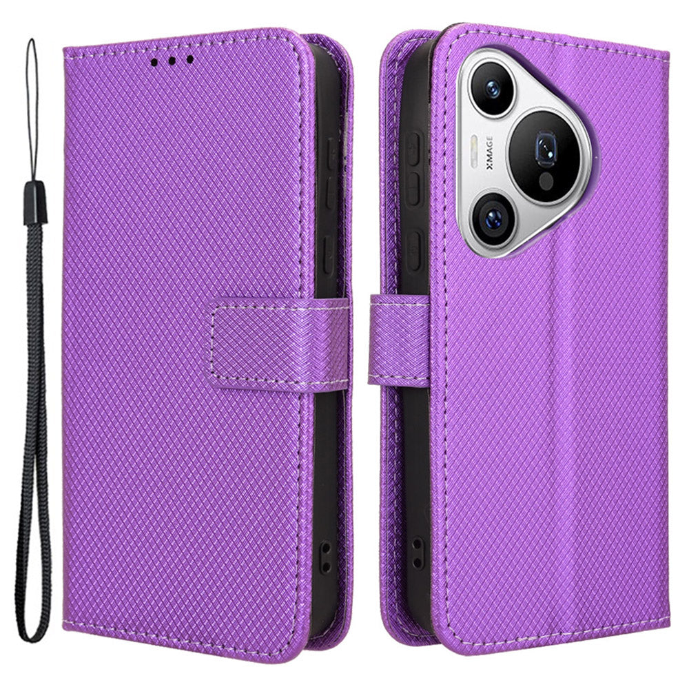 For Huawei Pura 70 Wholesale Phone Case Diamond Texture Leather Stand Wallet Cover - Purple