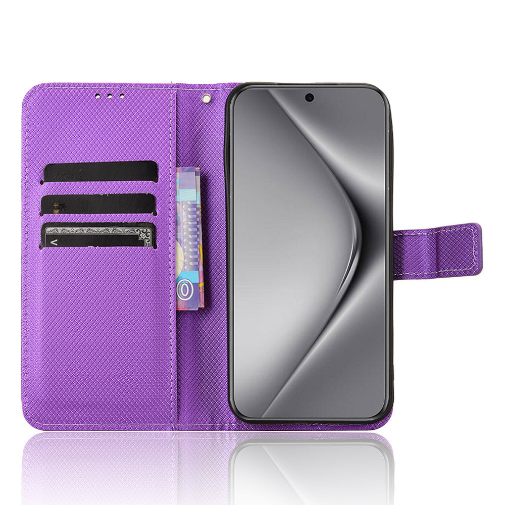 For Huawei Pura 70 Wholesale Phone Case Diamond Texture Leather Stand Wallet Cover - Purple