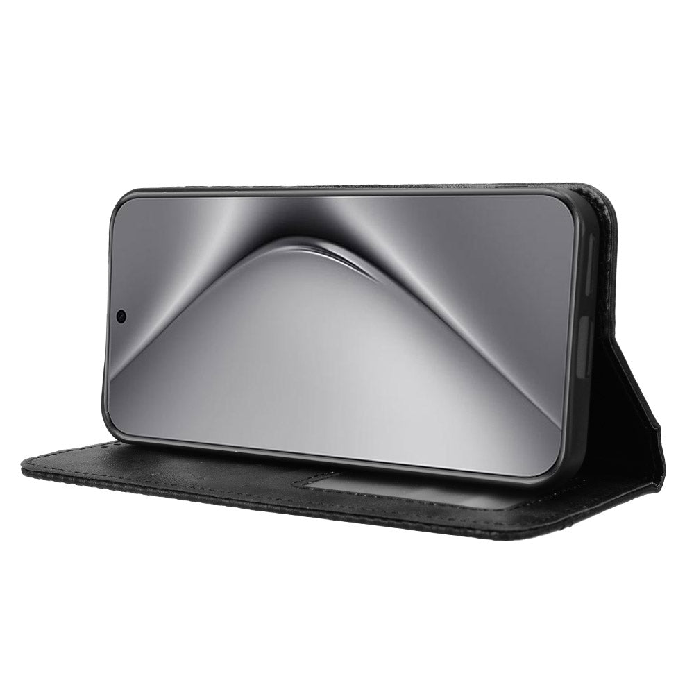 For Huawei Pura 70 Case Stand Wallet Retro Texture Leather Flip Phone Cover - Black