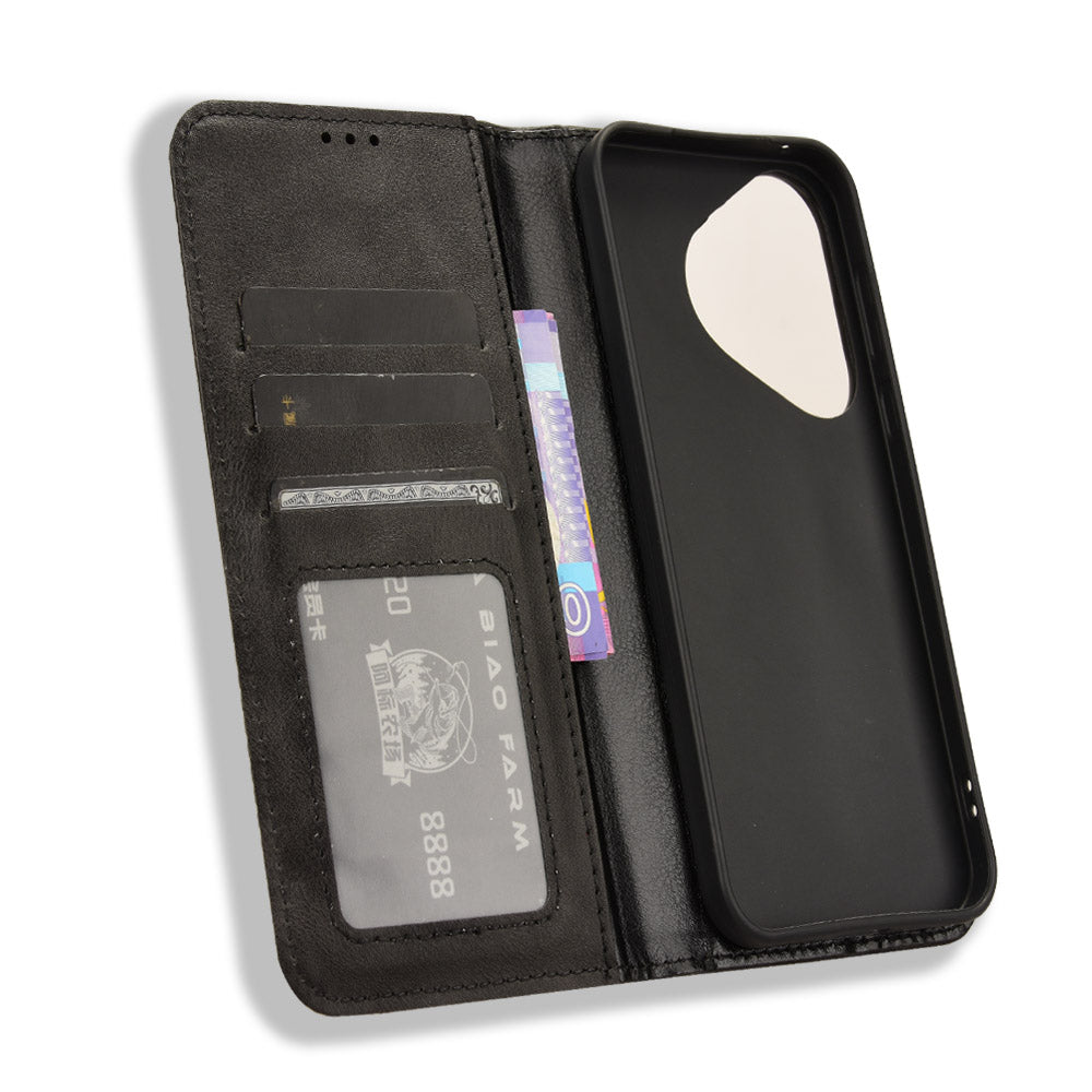 For Huawei Pura 70 Case Stand Wallet Retro Texture Leather Flip Phone Cover - Black