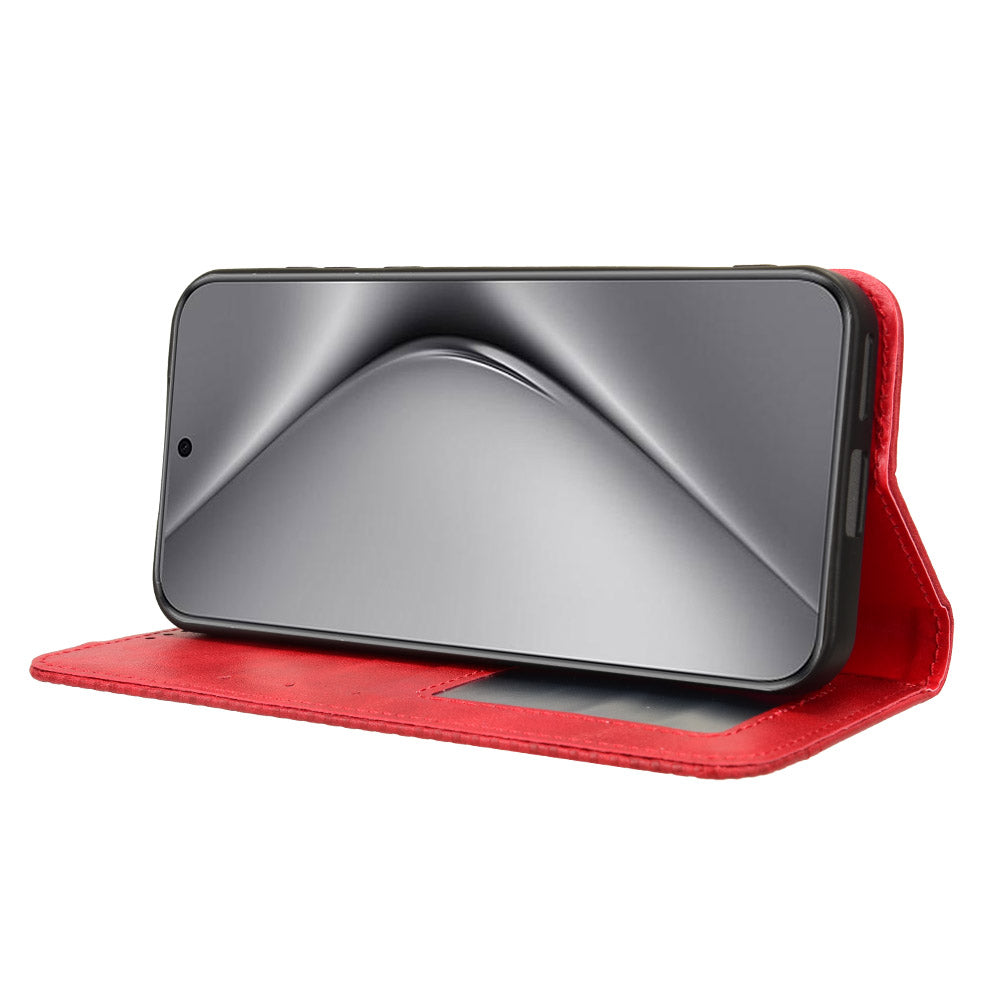 For Huawei Pura 70 Case Stand Wallet Retro Texture Leather Flip Phone Cover - Red