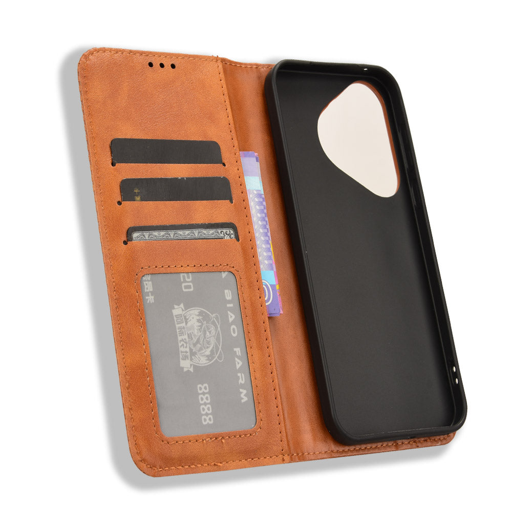 For Huawei Pura 70 Case Stand Wallet Retro Texture Leather Flip Phone Cover - Brown