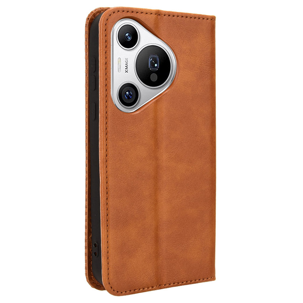 For Huawei Pura 70 Case Stand Wallet Retro Texture Leather Flip Phone Cover - Brown