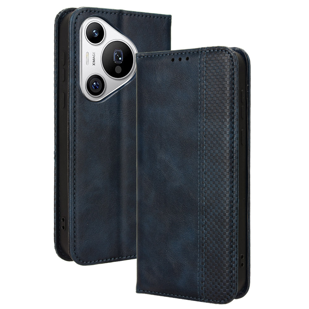 For Huawei Pura 70 Case Stand Wallet Retro Texture Leather Flip Phone Cover - Blue