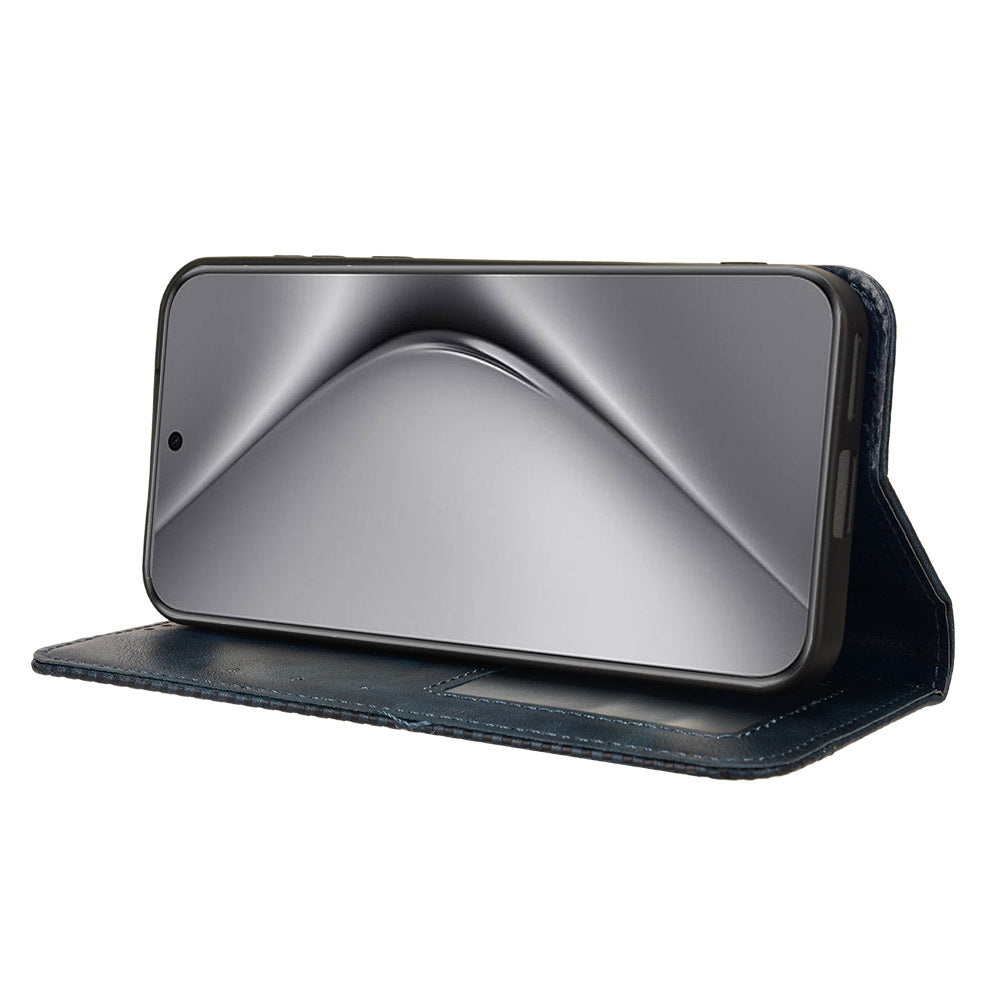 For Huawei Pura 70 Case Stand Wallet Retro Texture Leather Flip Phone Cover - Blue