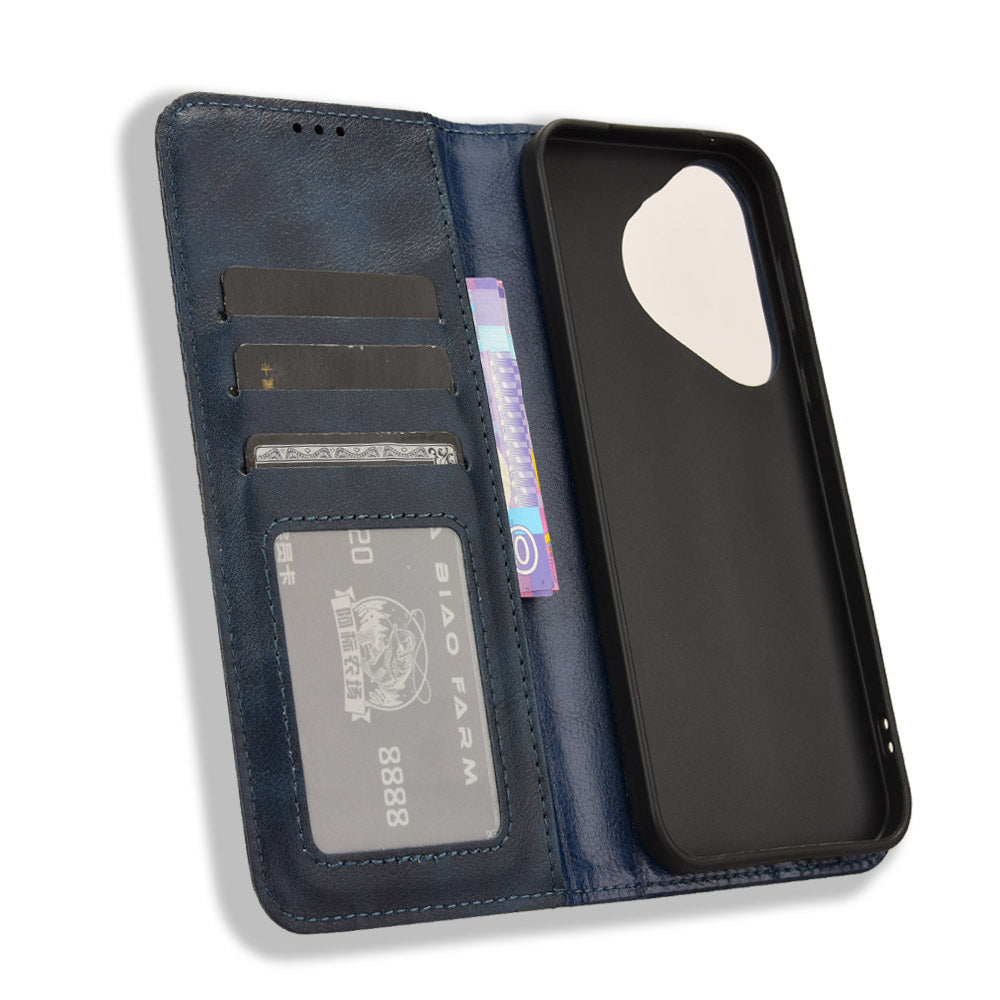 For Huawei Pura 70 Case Stand Wallet Retro Texture Leather Flip Phone Cover - Blue