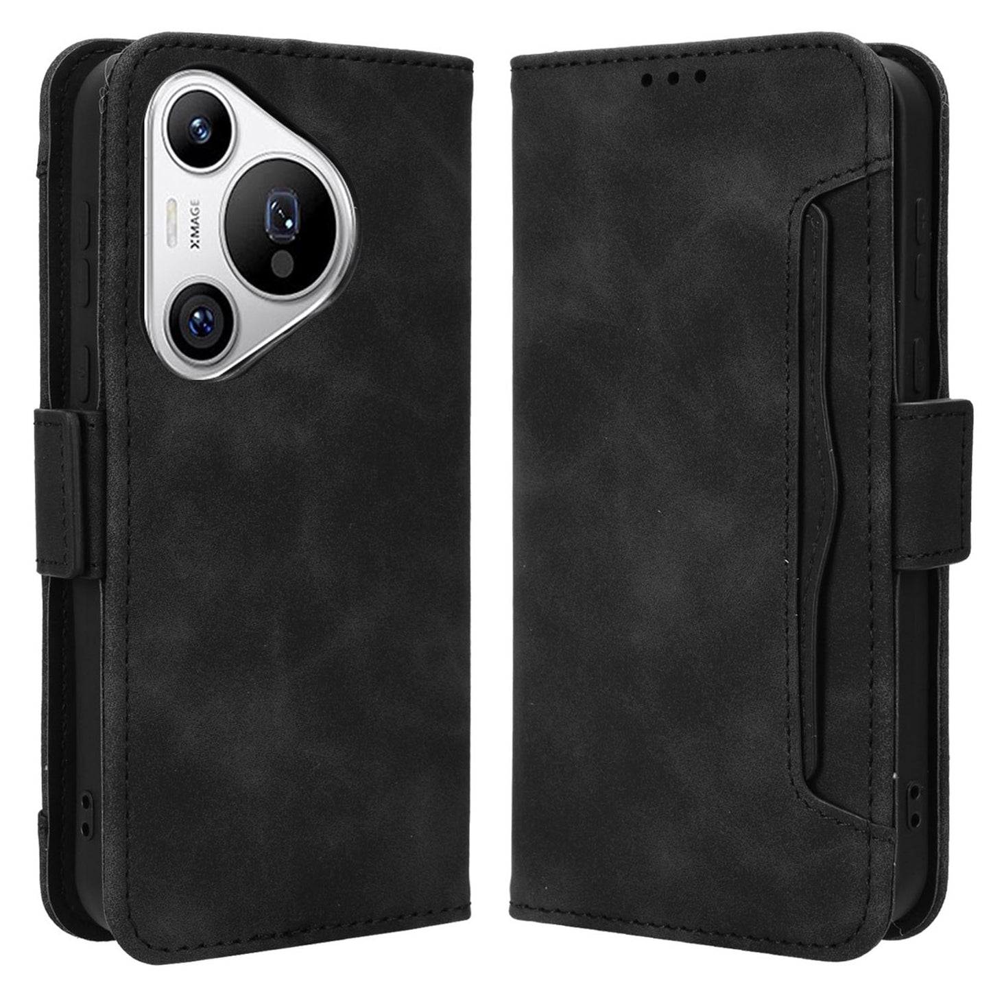 For Huawei Pura 70 Leather Case Multiple Card Slots Mobile Phone Cover Wholesale - Black
