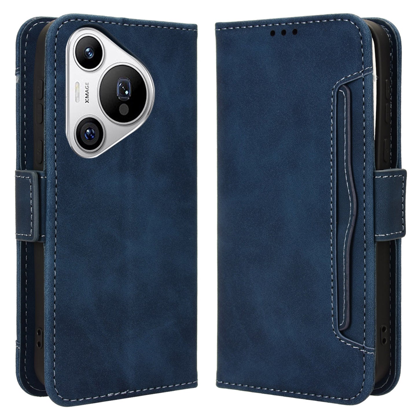 For Huawei Pura 70 Leather Case Multiple Card Slots Mobile Phone Cover Wholesale - Blue