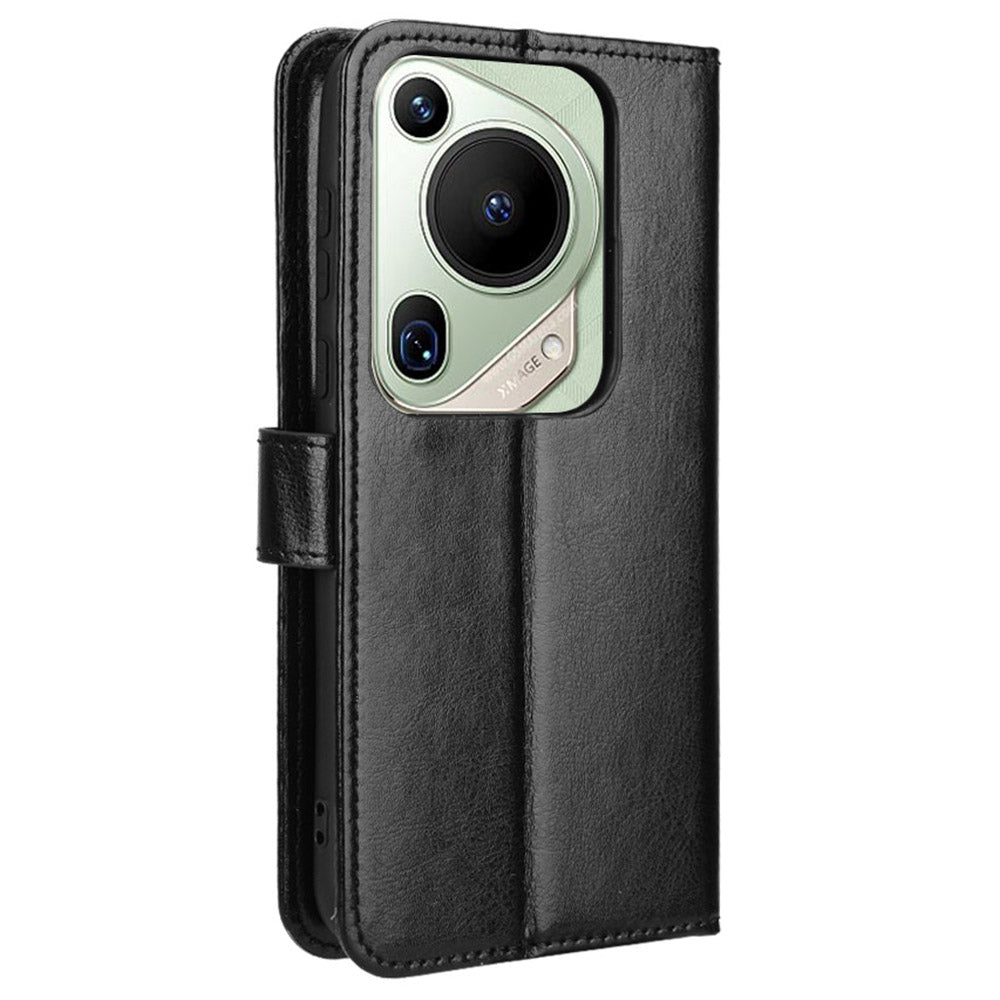 For Huawei Pura 70 Pro / 70 Pro+ / 70 Ultra Leather Case Crazy Horse Texture Wallet Phone Cover - Black