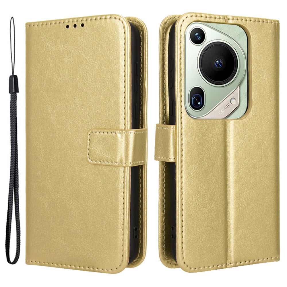 For Huawei Pura 70 Pro / 70 Pro+ / 70 Ultra Leather Case Crazy Horse Texture Wallet Phone Cover - Gold