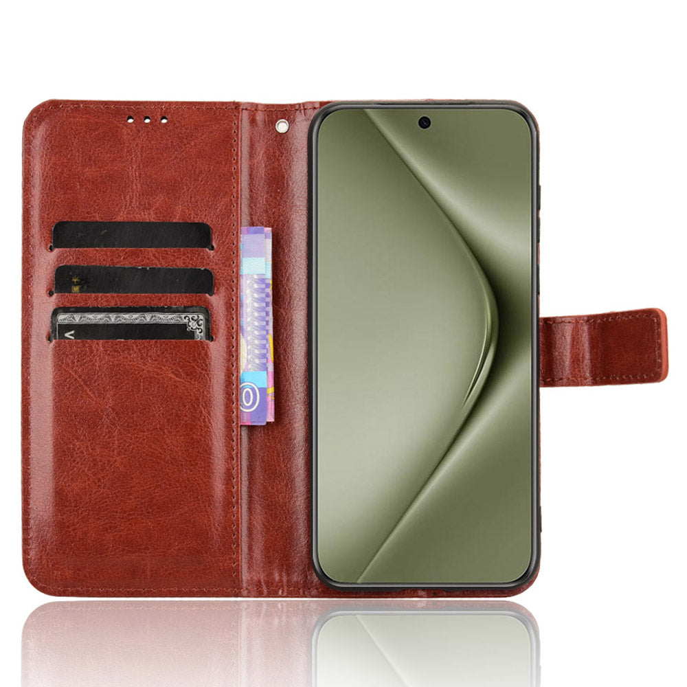 For Huawei Pura 70 Pro / 70 Pro+ / 70 Ultra Leather Case Crazy Horse Texture Wallet Phone Cover - Brown