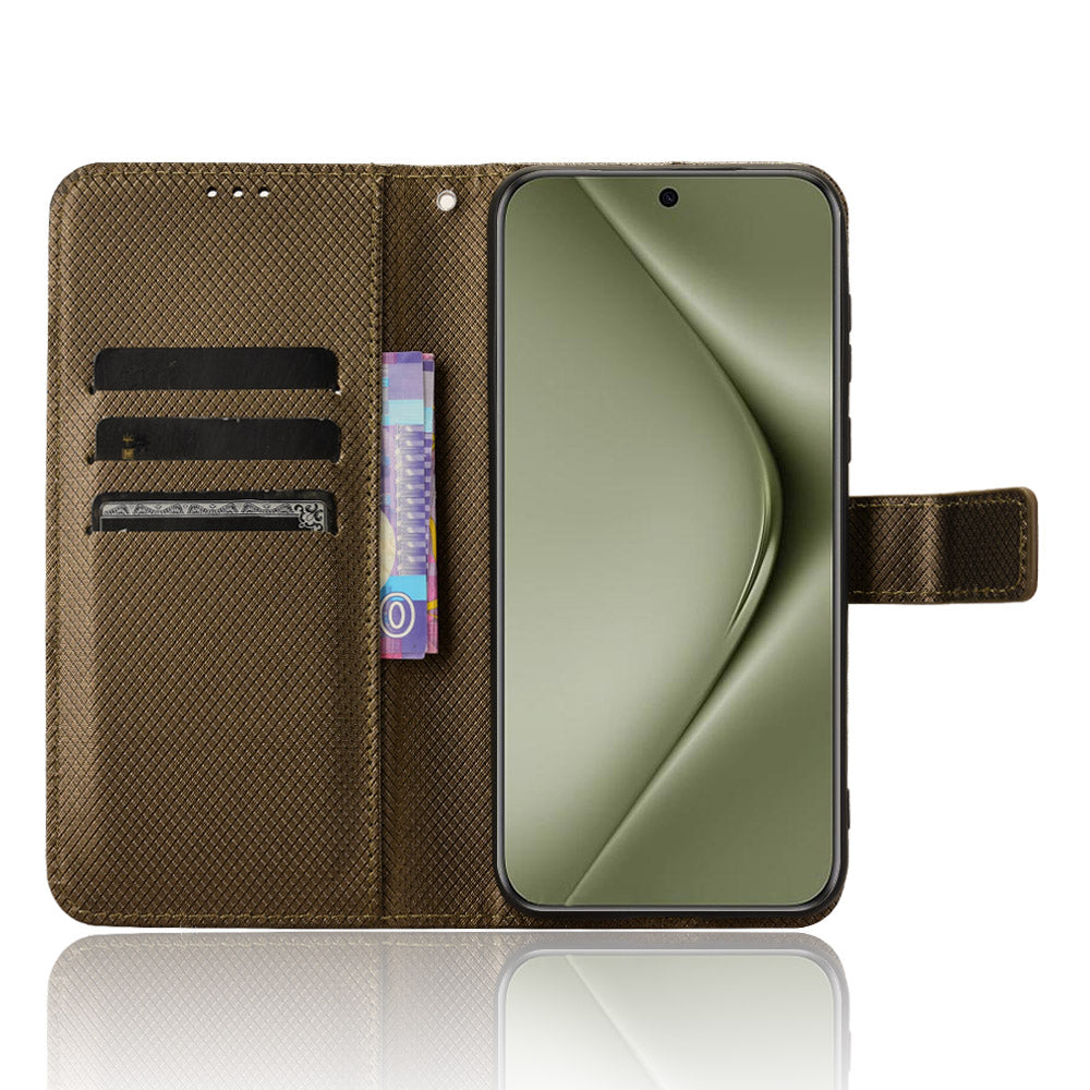 For Huawei Pura 70 Pro / 70 Pro+ / 70 Ultra Case Diamond Texture Phone Leather Cover - Brown
