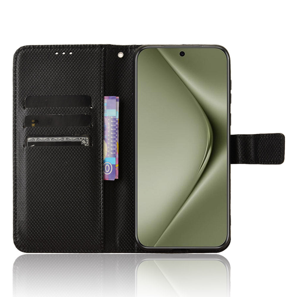 For Huawei Pura 70 Pro / 70 Pro+ / 70 Ultra Case Diamond Texture Phone Leather Cover - Black