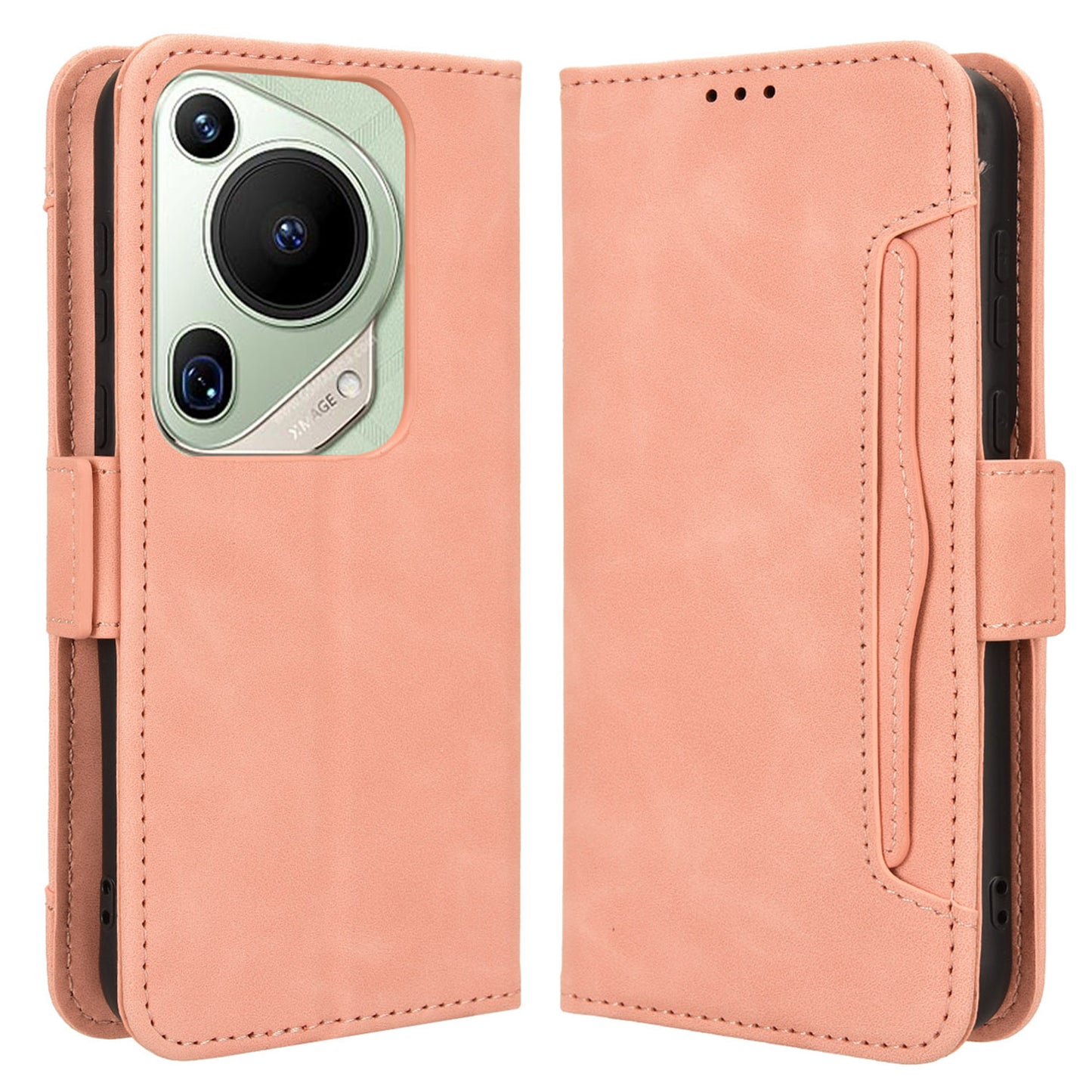 For Huawei Pura 70 Pro / 70 Pro+ / 70 Ultra Leather Case Multiple Card Slots Phone Cover - Pink
