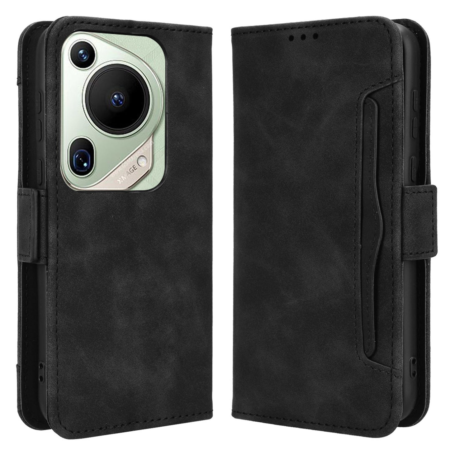 For Huawei Pura 70 Pro / 70 Pro+ / 70 Ultra Leather Case Multiple Card Slots Phone Cover - Black