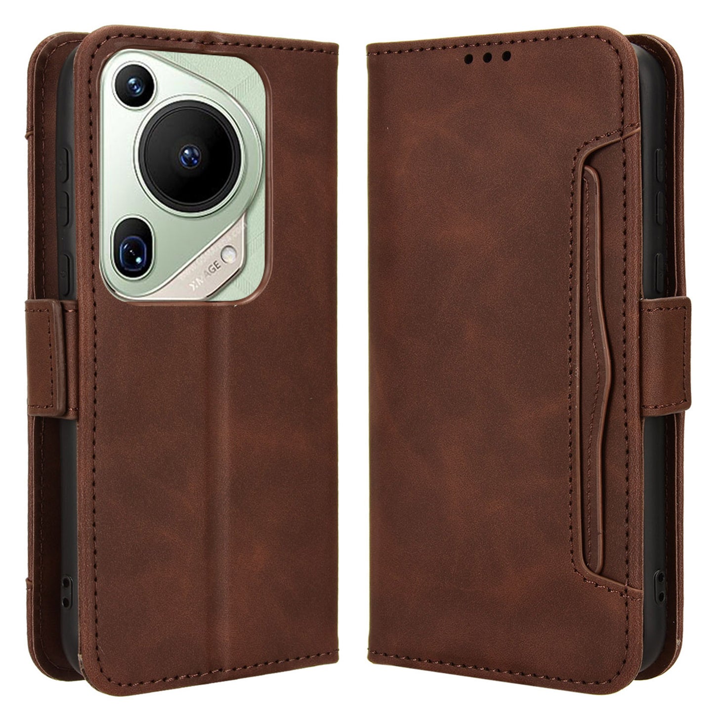 For Huawei Pura 70 Pro / 70 Pro+ / 70 Ultra Leather Case Multiple Card Slots Phone Cover - Brown