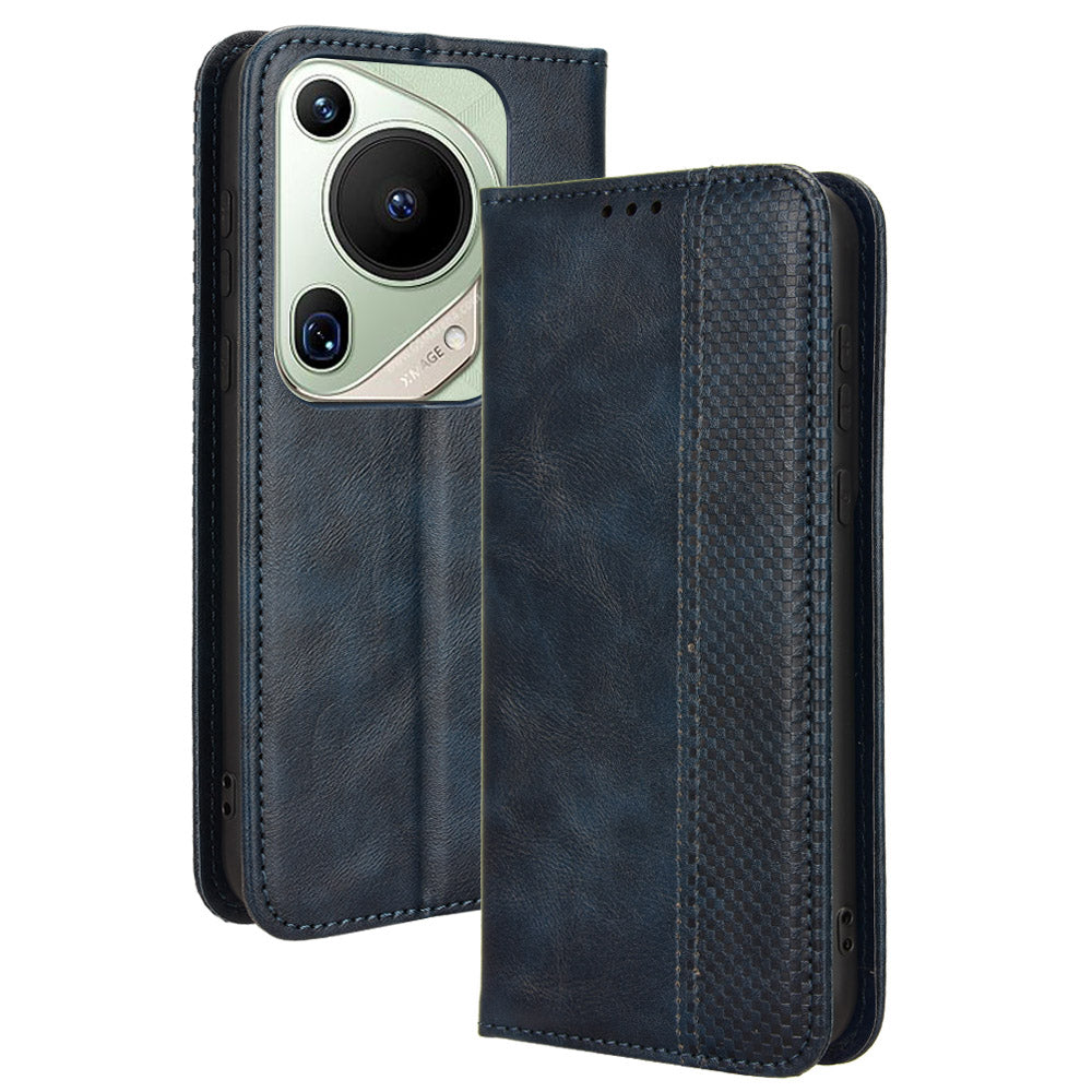 For Huawei Pura 70 Pro / 70 Pro+ / 70 Ultra Case Retro PU Leather Wallet Protective Phone Cover - Blue