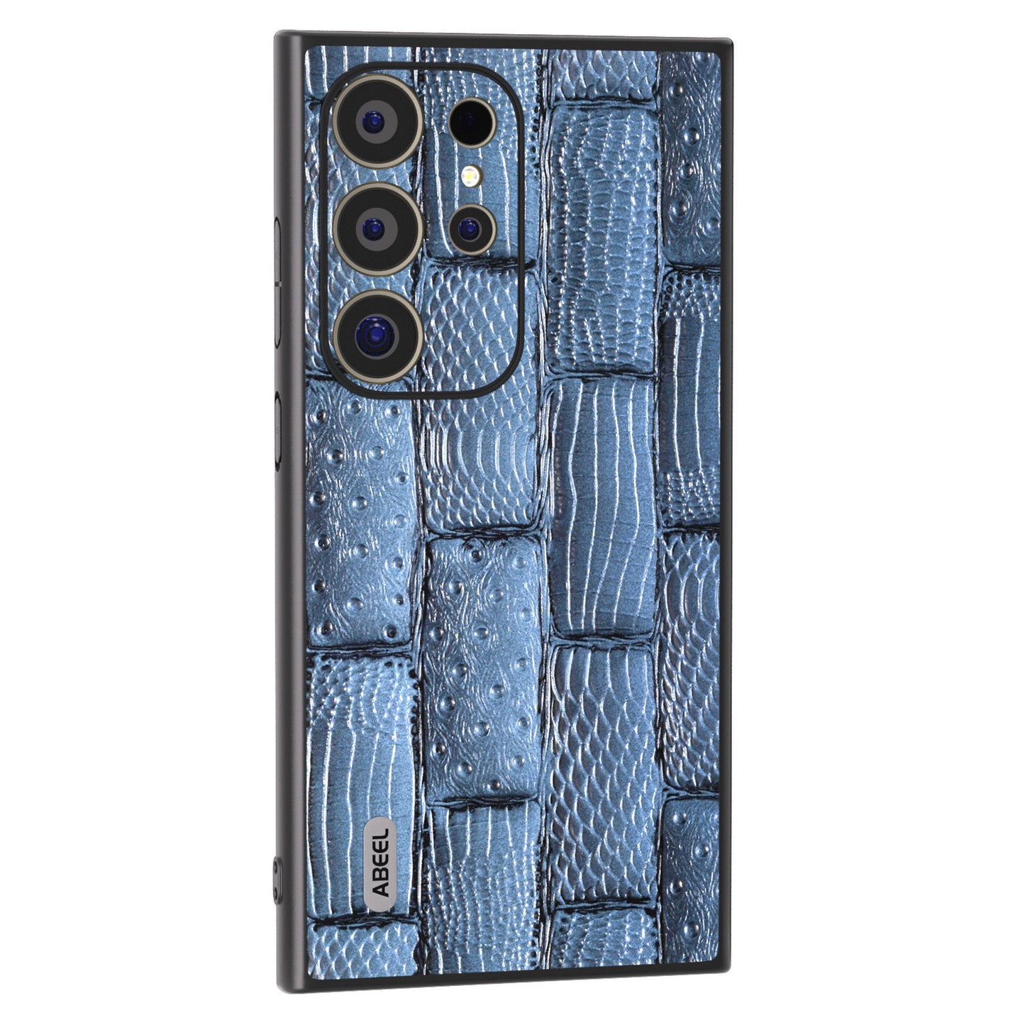 ABEEL For Samsung Galaxy S24 Ultra Case Mahjong Texture Genuine Cow Leather Shockproof Back Cover - Blue