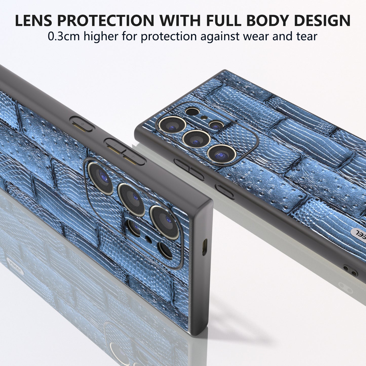 ABEEL For Samsung Galaxy S24 Ultra Case Mahjong Texture Genuine Cow Leather Shockproof Back Cover - Blue