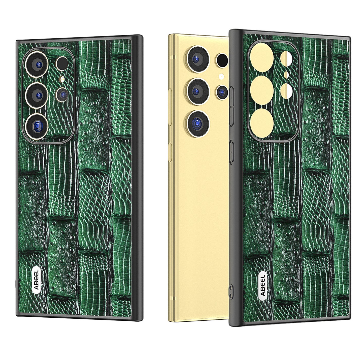 ABEEL For Samsung Galaxy S24 Ultra Case Mahjong Texture Genuine Cow Leather Shockproof Back Cover - Green
