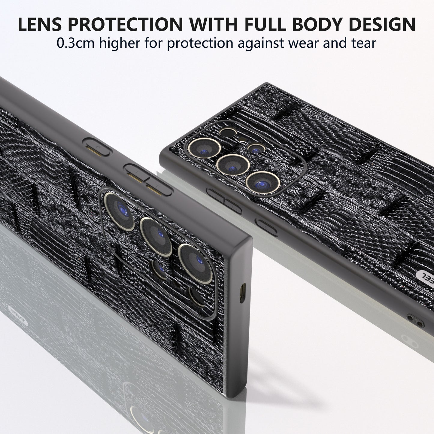 ABEEL For Samsung Galaxy S24 Ultra Case Mahjong Texture Genuine Cow Leather Shockproof Back Cover - Black