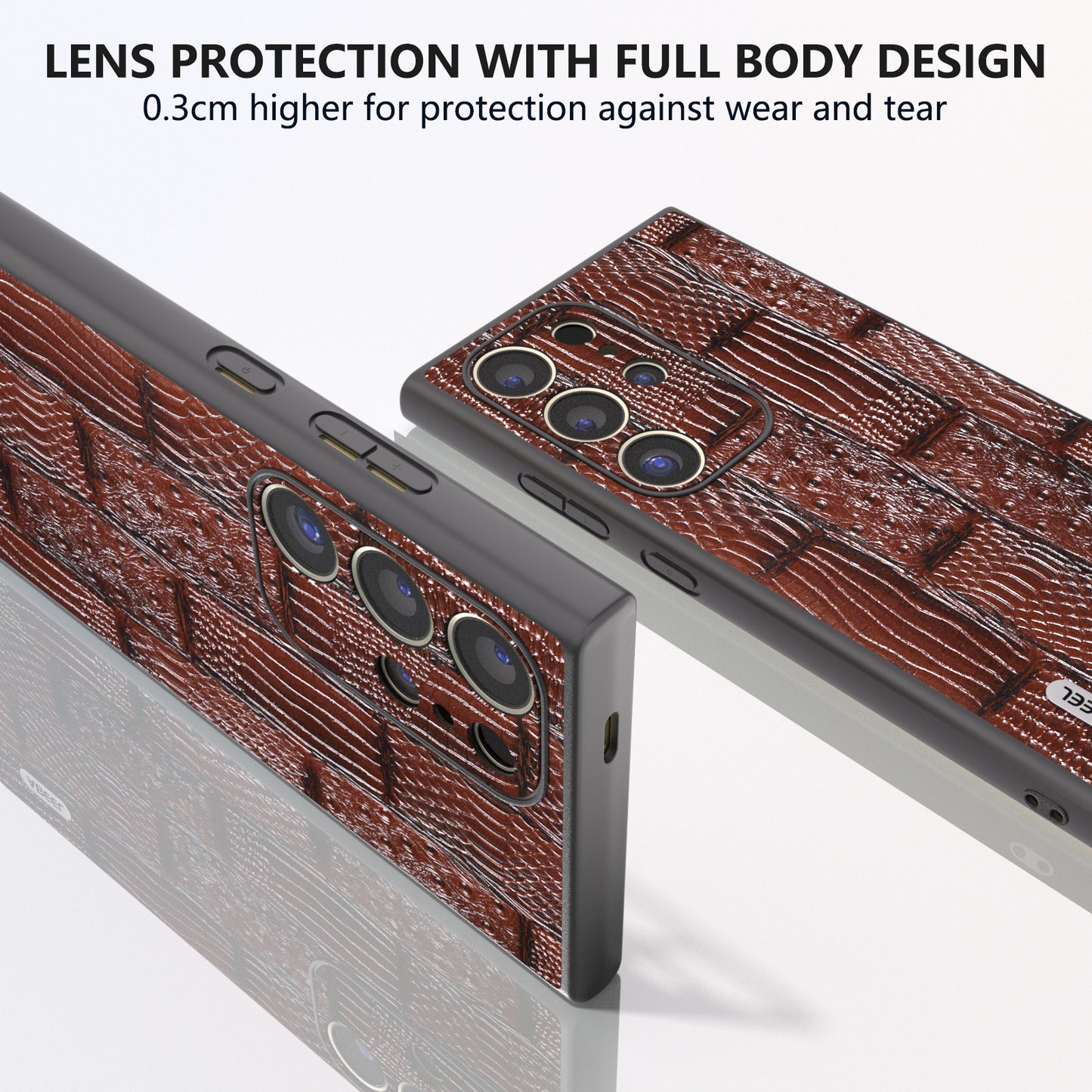 ABEEL For Samsung Galaxy S24 Ultra Case Mahjong Texture Genuine Cow Leather Shockproof Back Cover - Brown