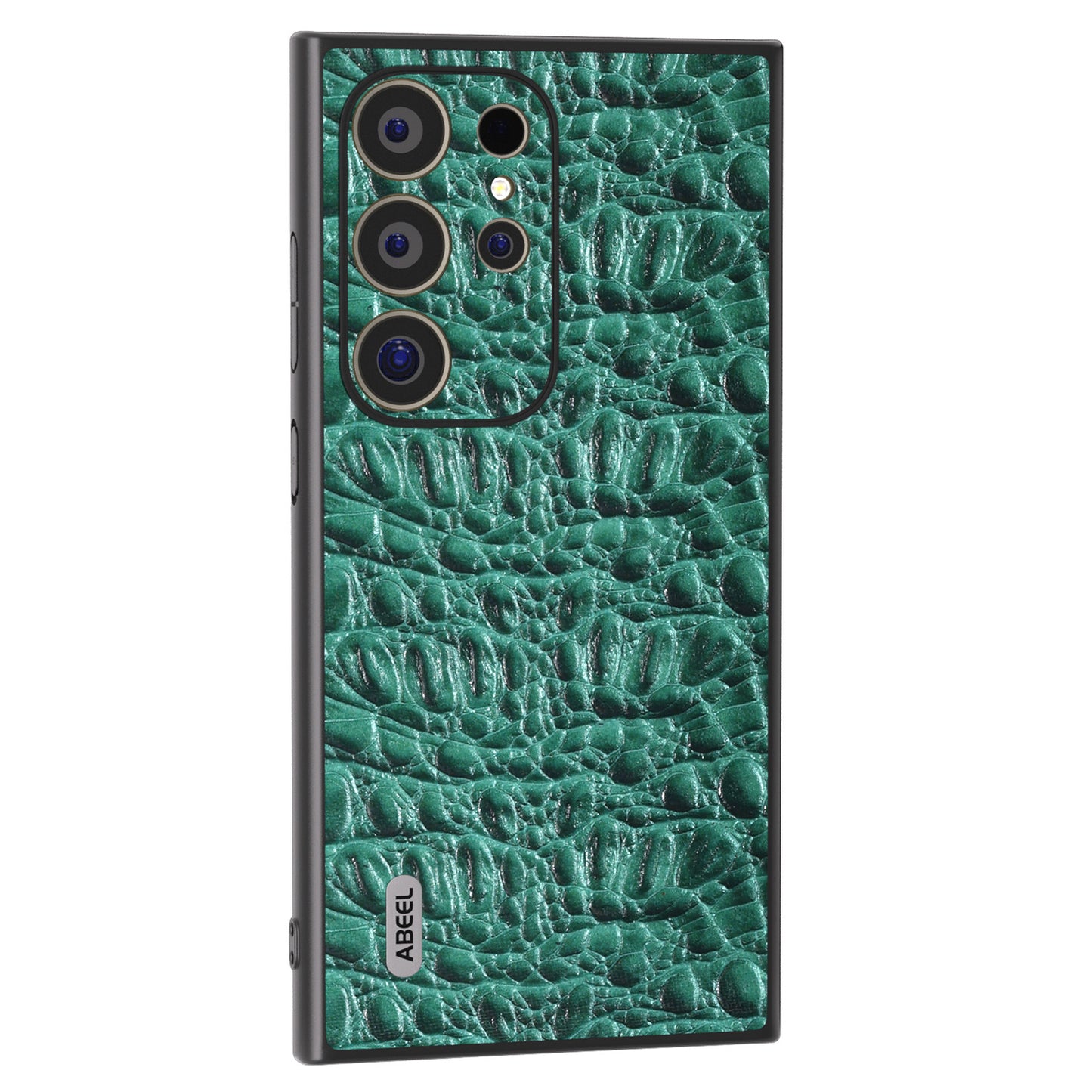 ABEEL For Samsung Galaxy S24 Ultra Case Canopy Texture Genuine Cow Leather Back Cover Camera Protection - Green