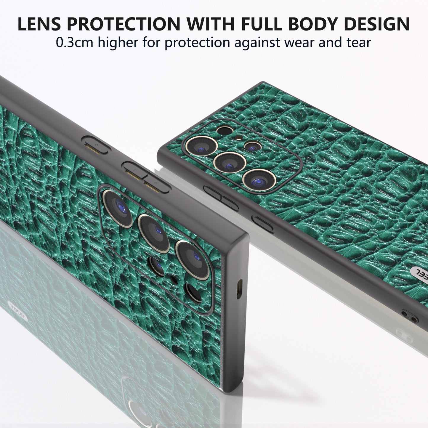 ABEEL For Samsung Galaxy S24 Ultra Case Canopy Texture Genuine Cow Leather Back Cover Camera Protection - Green