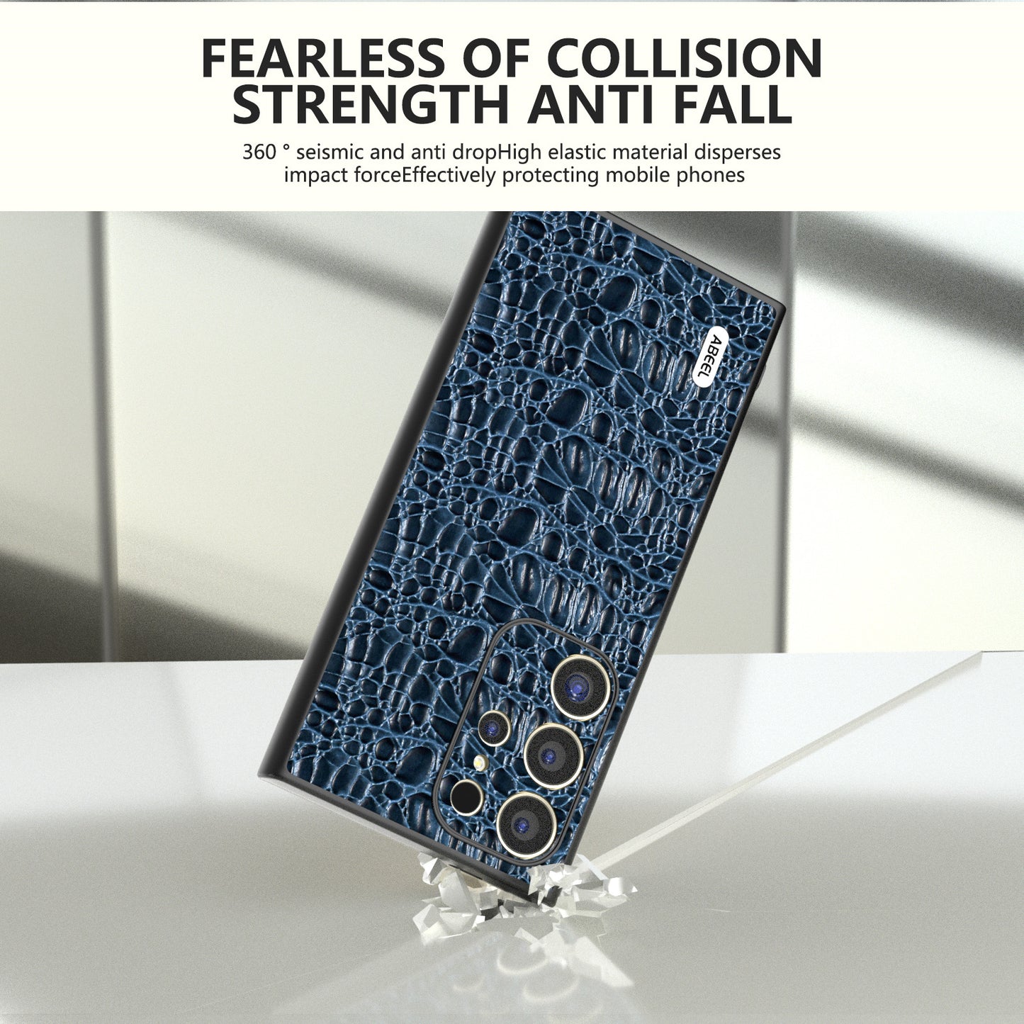 ABEEL For Samsung Galaxy S24 Ultra Case Canopy Texture Genuine Cow Leather Back Cover Camera Protection - Blue