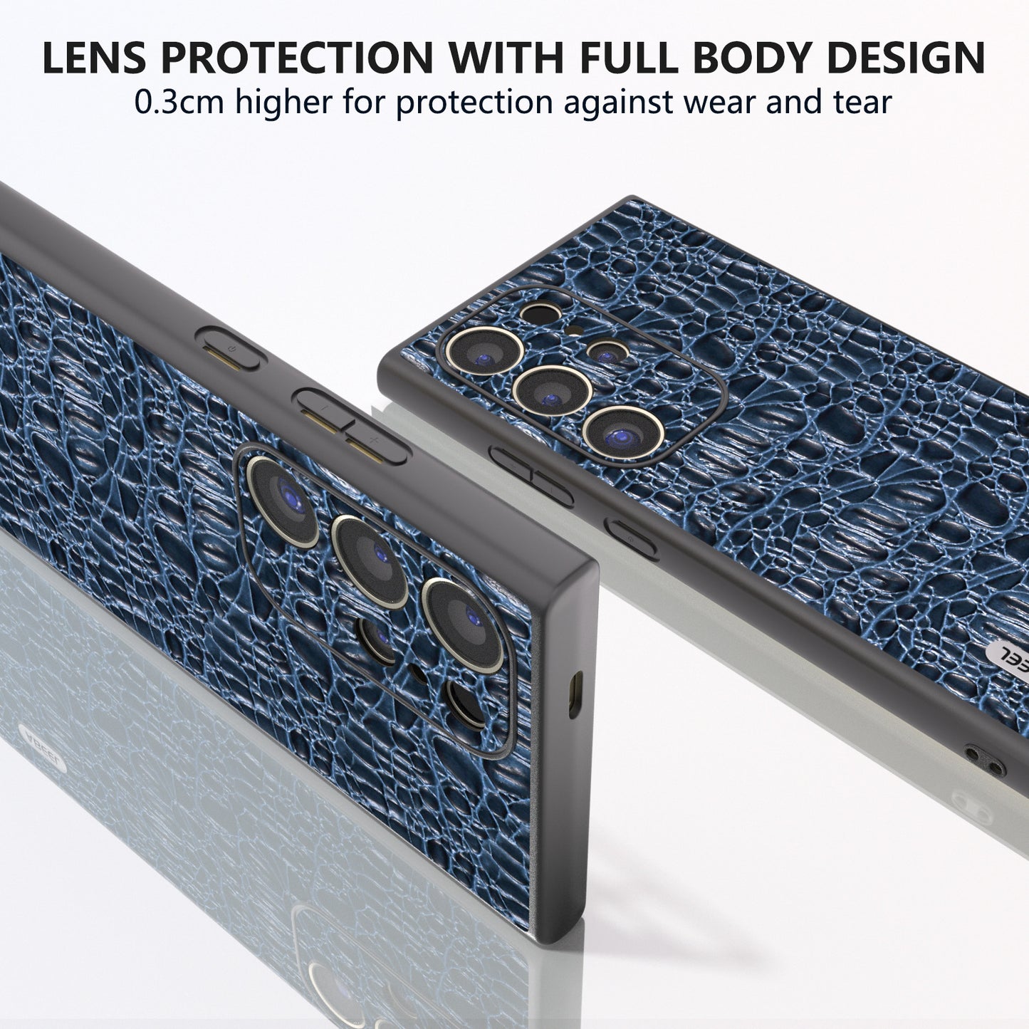 ABEEL For Samsung Galaxy S24 Ultra Case Canopy Texture Genuine Cow Leather Back Cover Camera Protection - Blue