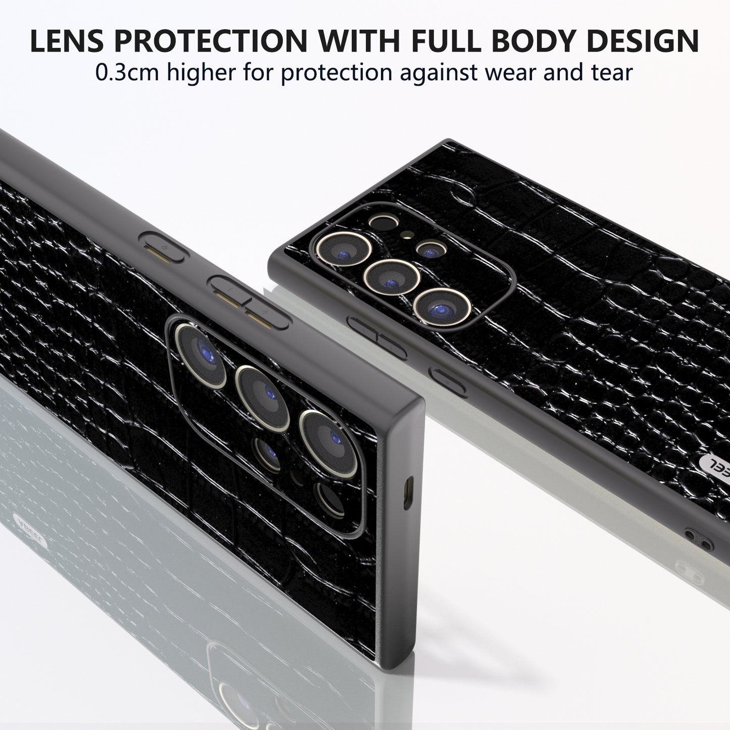 ABEEL For Samsung Galaxy S24 Ultra Case Crocodile Texture Genuine Cow Leather+PC+TPU Anti-Drop Phone Cover - Black