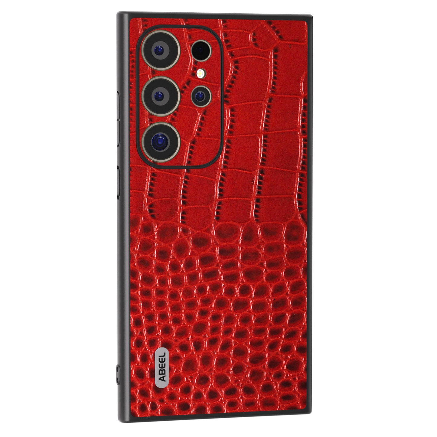 ABEEL For Samsung Galaxy S24 Ultra Case Crocodile Texture Genuine Cow Leather+PC+TPU Anti-Drop Phone Cover - Red