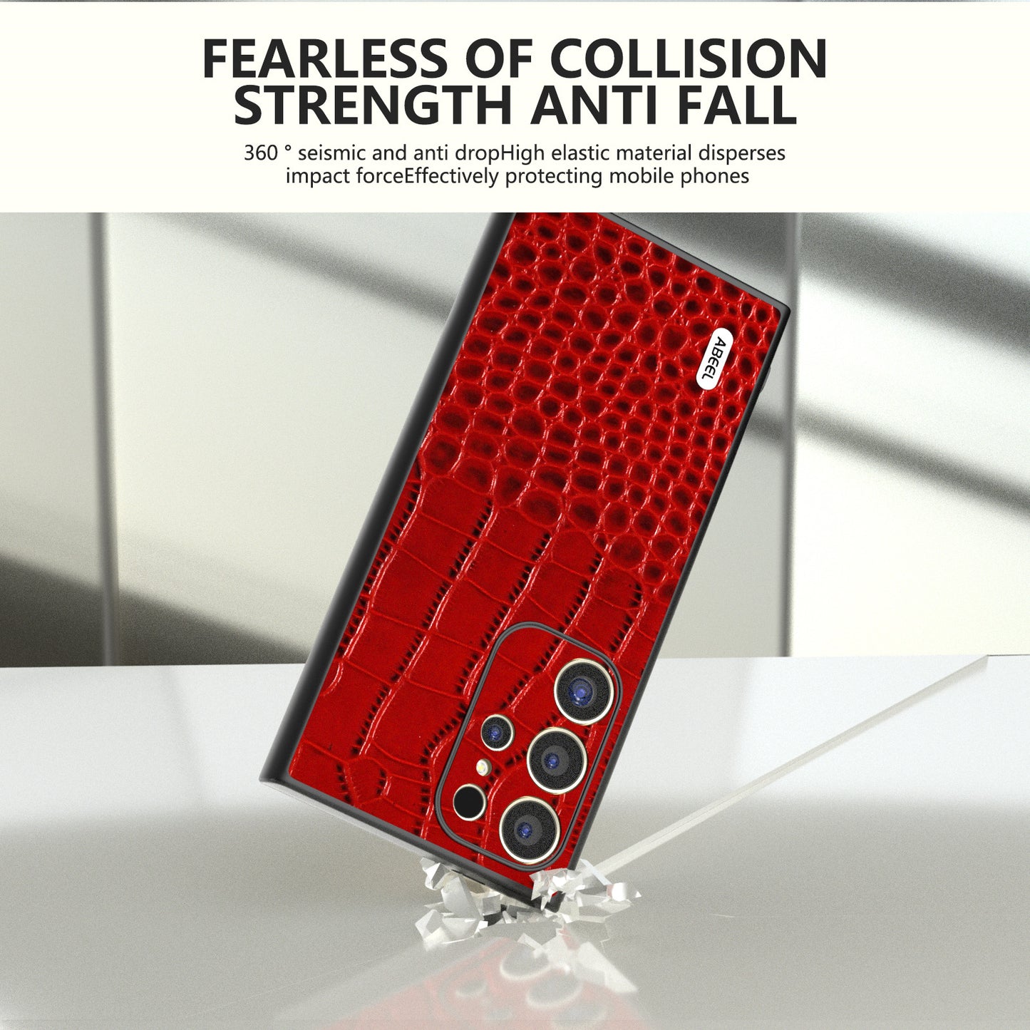 ABEEL For Samsung Galaxy S24 Ultra Case Crocodile Texture Genuine Cow Leather+PC+TPU Anti-Drop Phone Cover - Red