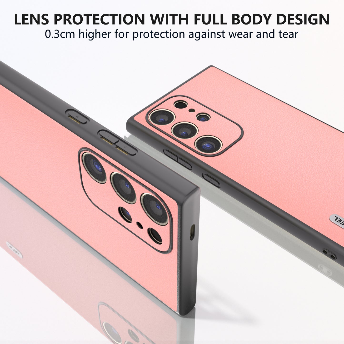 ABEEL For Samsung Galaxy S24 Ultra Case Textured Genuine Cow Leather Anti-Fingerprint Protective Cover - Pink