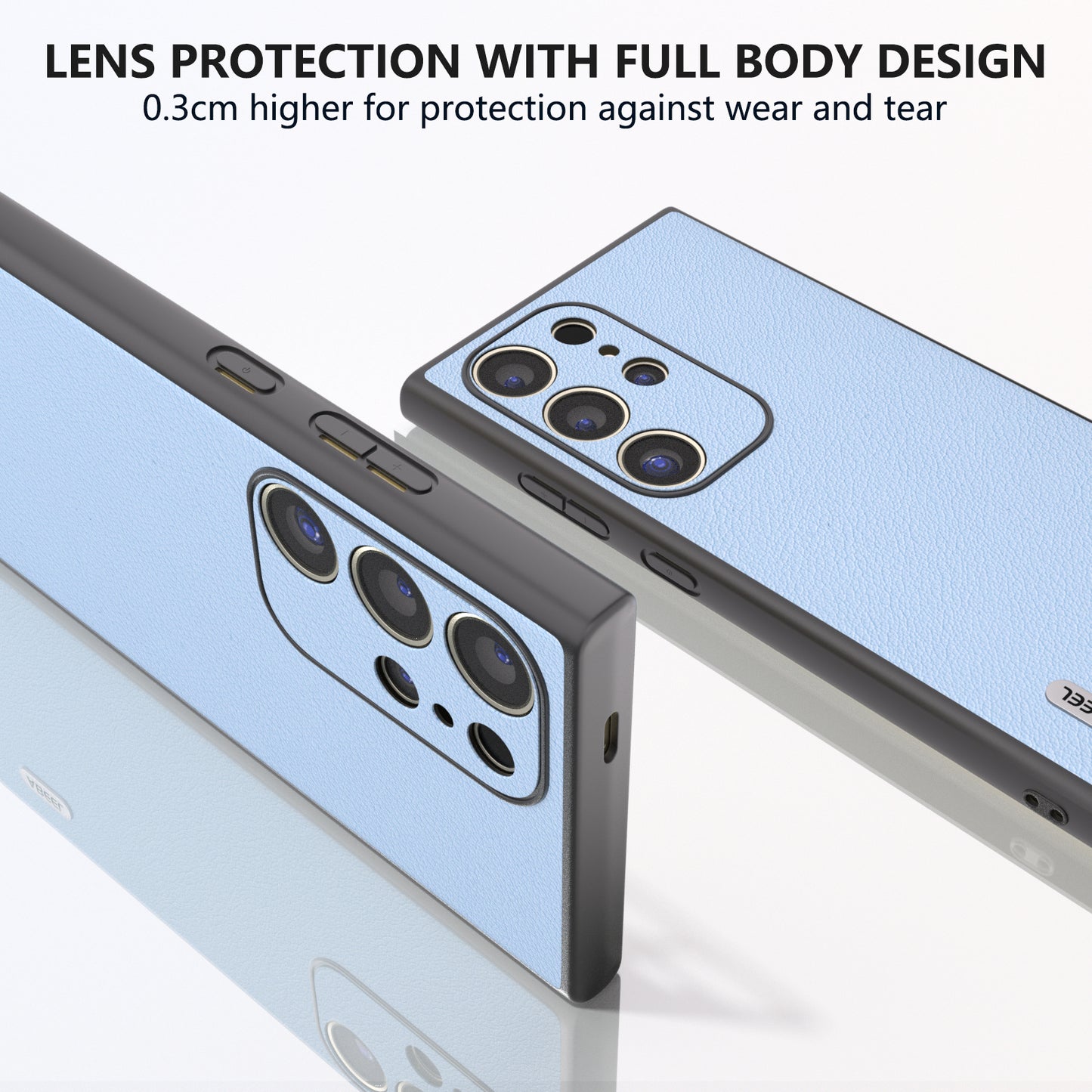 ABEEL For Samsung Galaxy S24 Ultra Case Textured Genuine Cow Leather Anti-Fingerprint Protective Cover - Blue