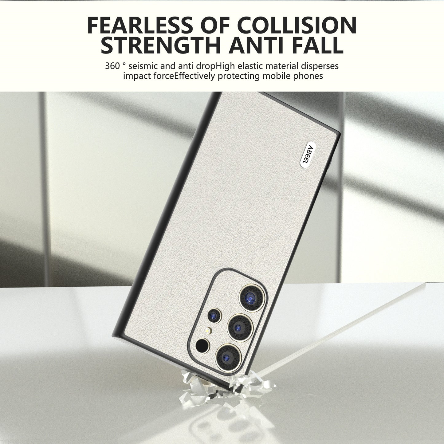 ABEEL For Samsung Galaxy S24 Ultra Case Textured Genuine Cow Leather Anti-Fingerprint Protective Cover - Grey