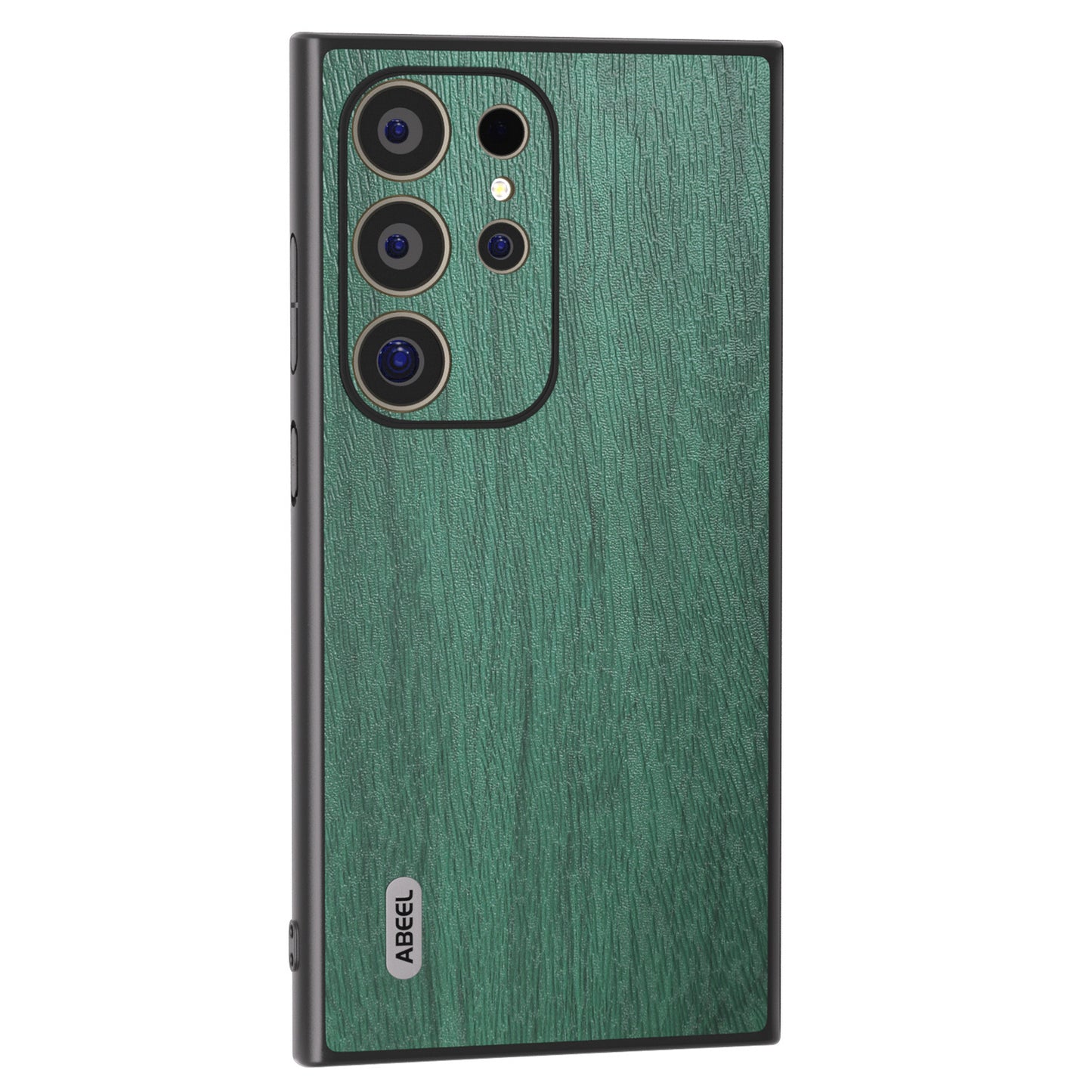 ABEEL For Samsung Galaxy S24 Ultra Case Wood Texture Leather Coated PC+TPU Hybrid Cover - Green