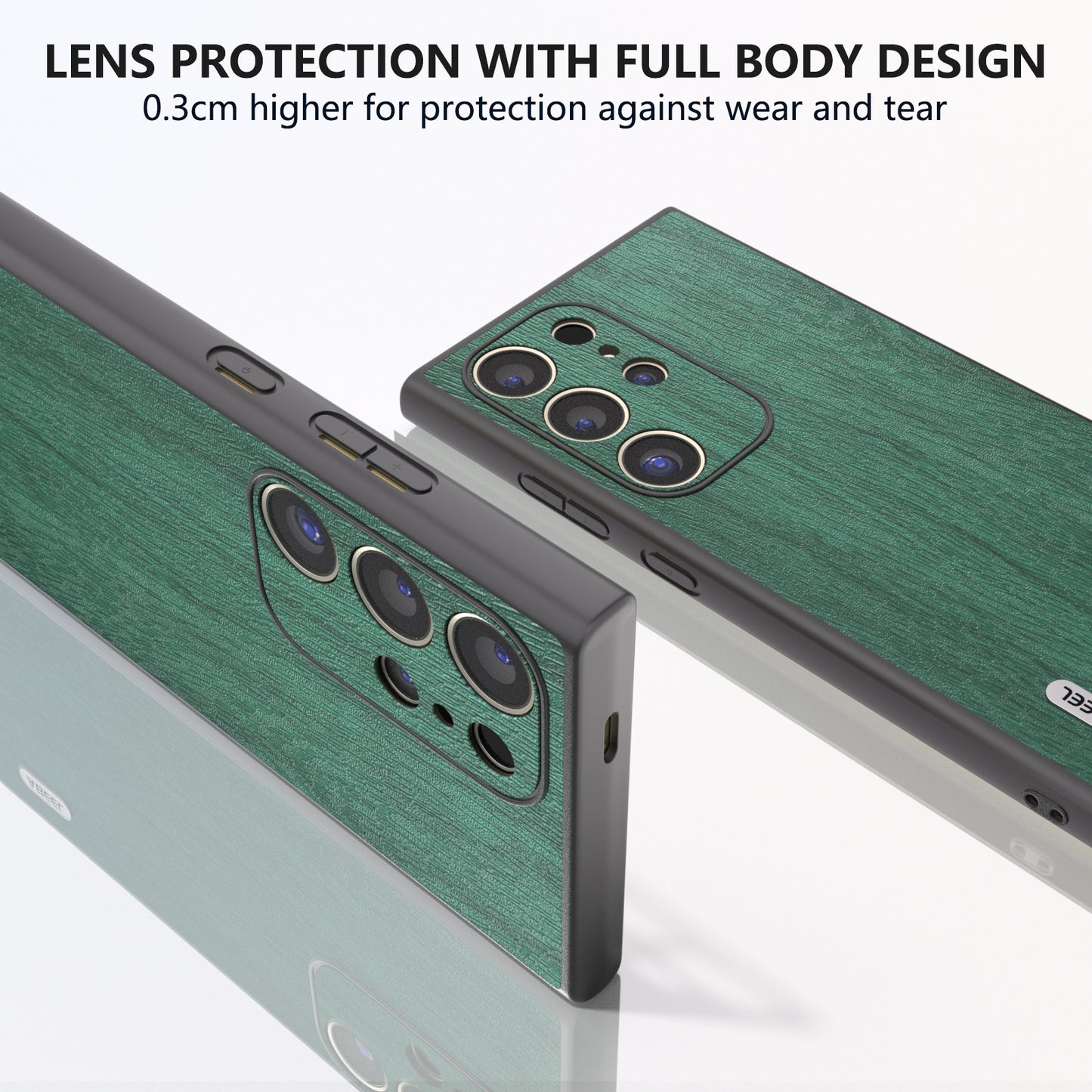 ABEEL For Samsung Galaxy S24 Ultra Case Wood Texture Leather Coated PC+TPU Hybrid Cover - Green