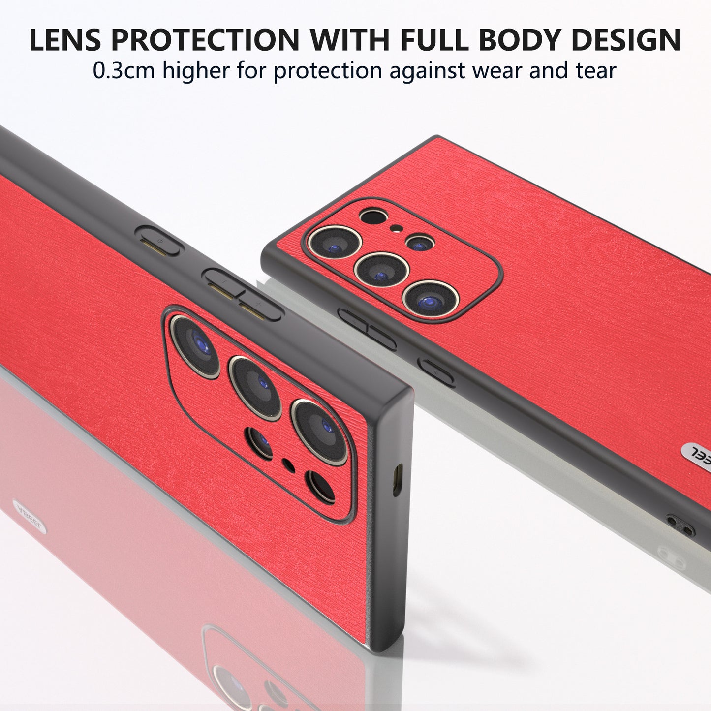 ABEEL For Samsung Galaxy S24 Ultra Case Wood Texture Leather Coated PC+TPU Hybrid Cover - Red