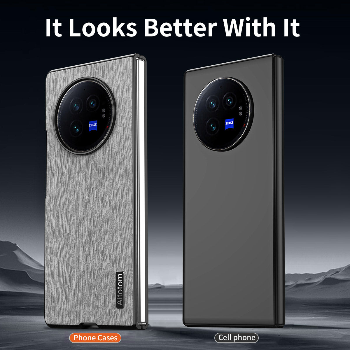 For vivo X Fold3 Pro Case Wood Grain PU Leather+PC+TPU Shockproof Folding Phone Cover - Grey