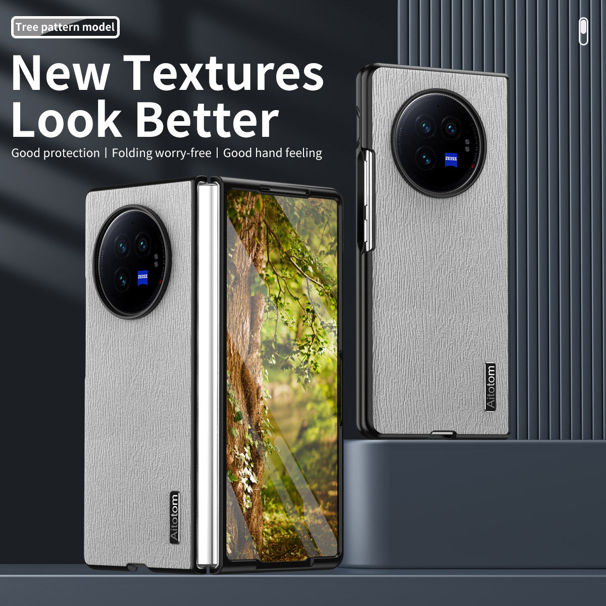 For vivo X Fold3 Pro Case Wood Grain PU Leather+PC+TPU Shockproof Folding Phone Cover - Green