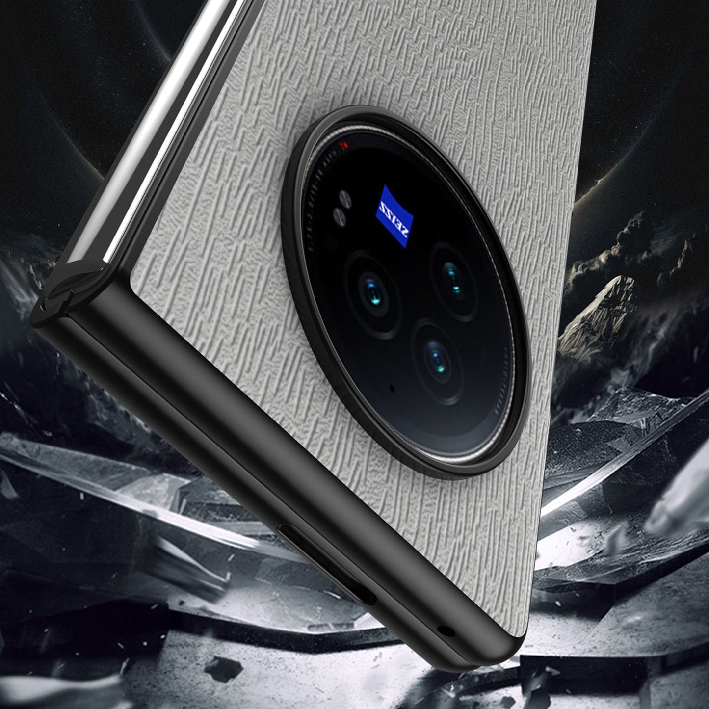 For vivo X Fold3 Pro Case Wood Grain PU Leather+PC+TPU Shockproof Folding Phone Cover - Blue