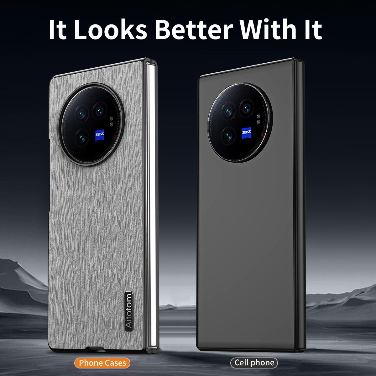 For vivo X Fold3 Case PU Leather+PC+TPU Tree Pattern Slim Protective Phone Cover - Black