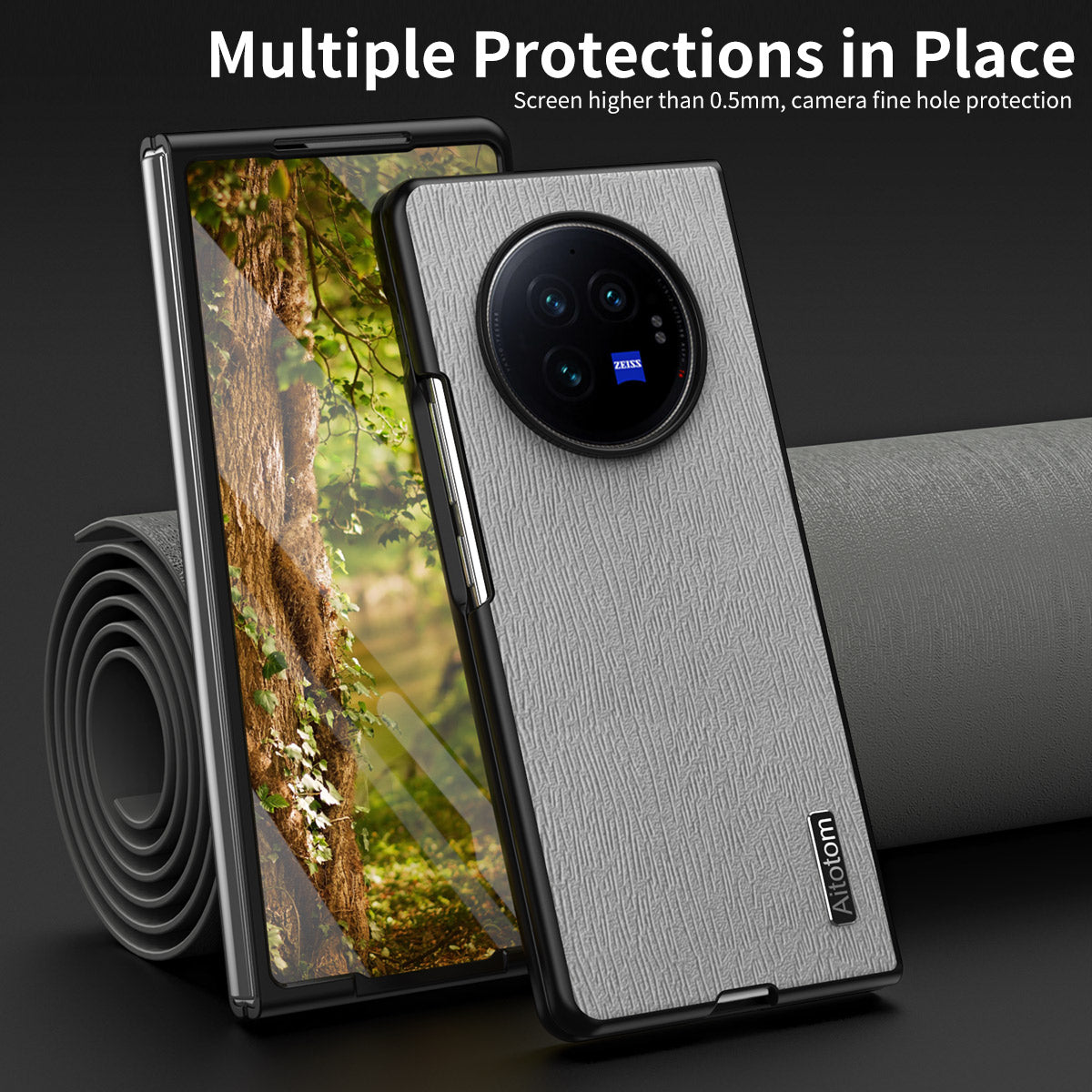 For vivo X Fold3 Case PU Leather+PC+TPU Tree Pattern Slim Protective Phone Cover - Green