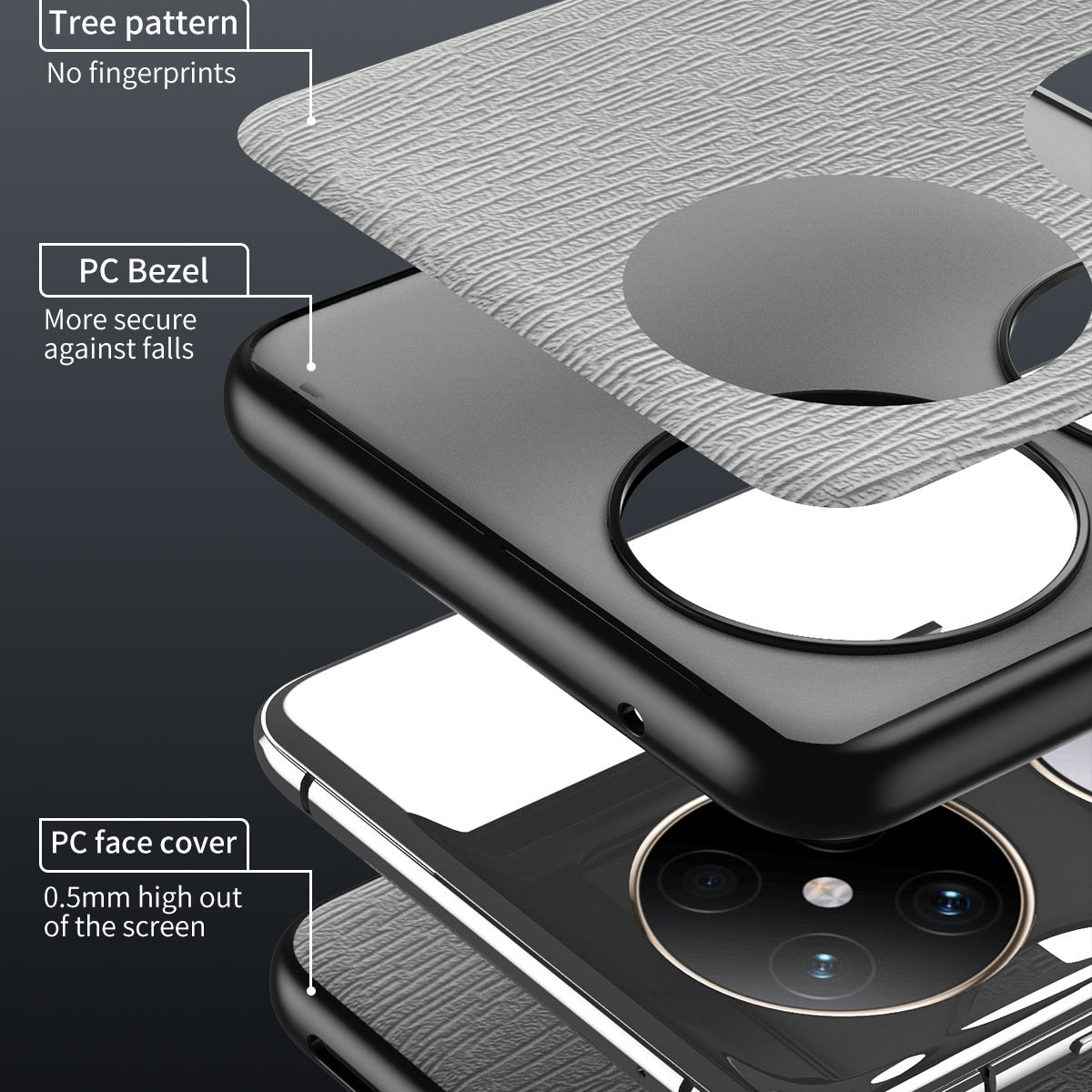 For Huawei Pocket 2 Case Wood Texture PU Leather+PC+TPU Anti-Scratch Phone Cover - Blue