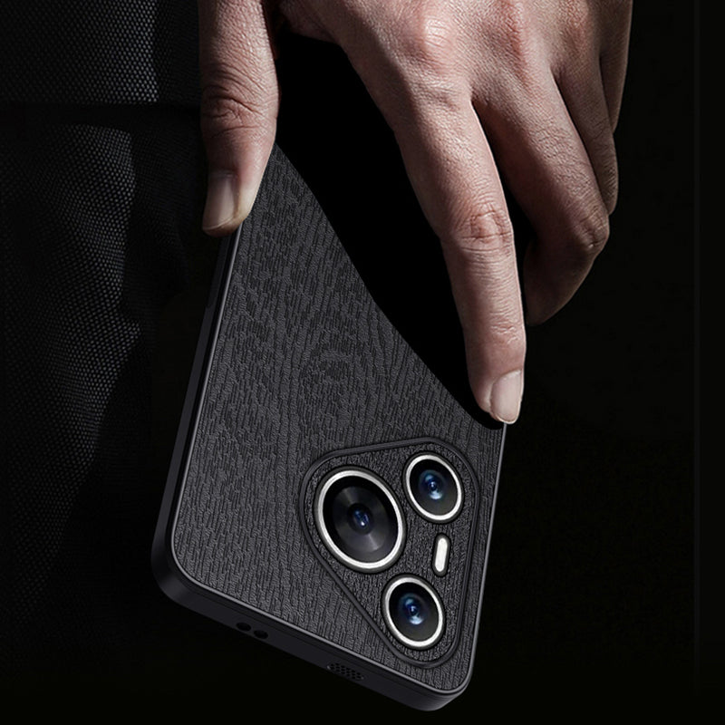 For Huawei Pura 70 Case Wood Grain PU Leather+PC+TPU Slim-Fit Phone Guard Cover - Black