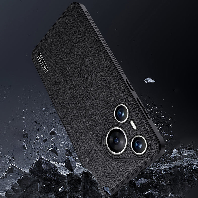 For Huawei Pura 70 Case Wood Grain PU Leather+PC+TPU Slim-Fit Phone Guard Cover - Grey